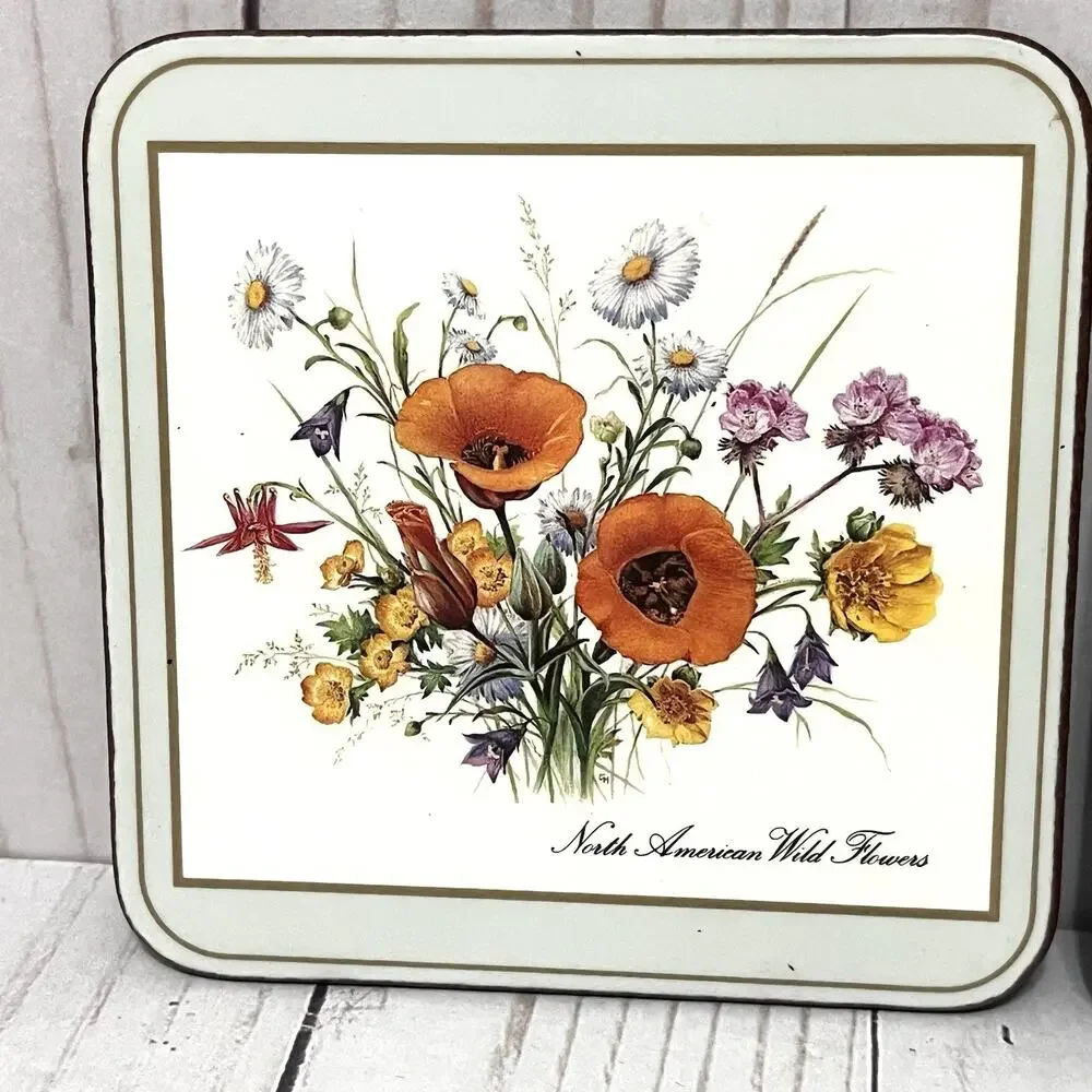 Vintage Pimpernel Coasters Set of 4 Wild Flowers Cork Back Cottage Core Coasters